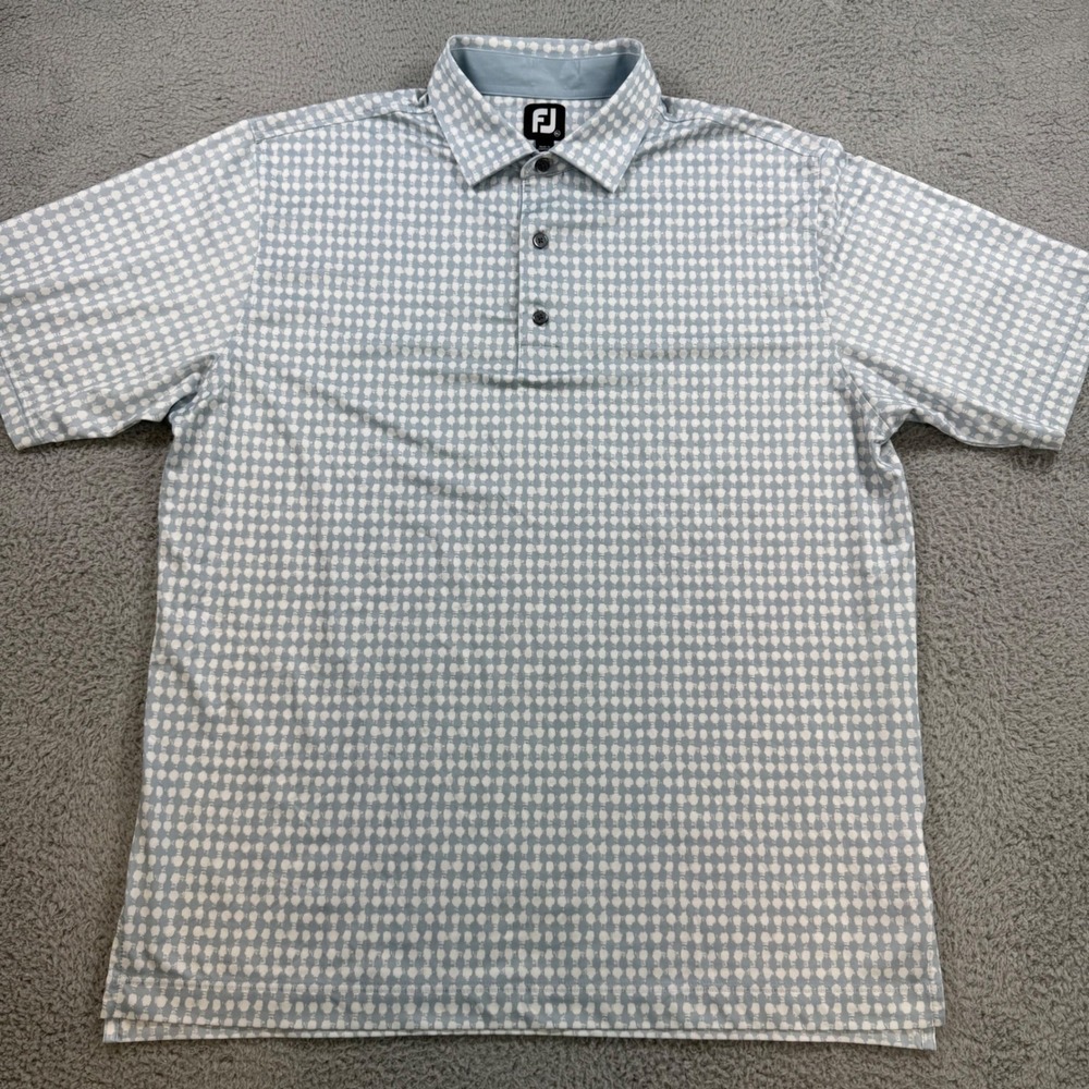 FootJoy Mens XL Light Blue White Geometric Dot‎ Print Golf Polo Shirt